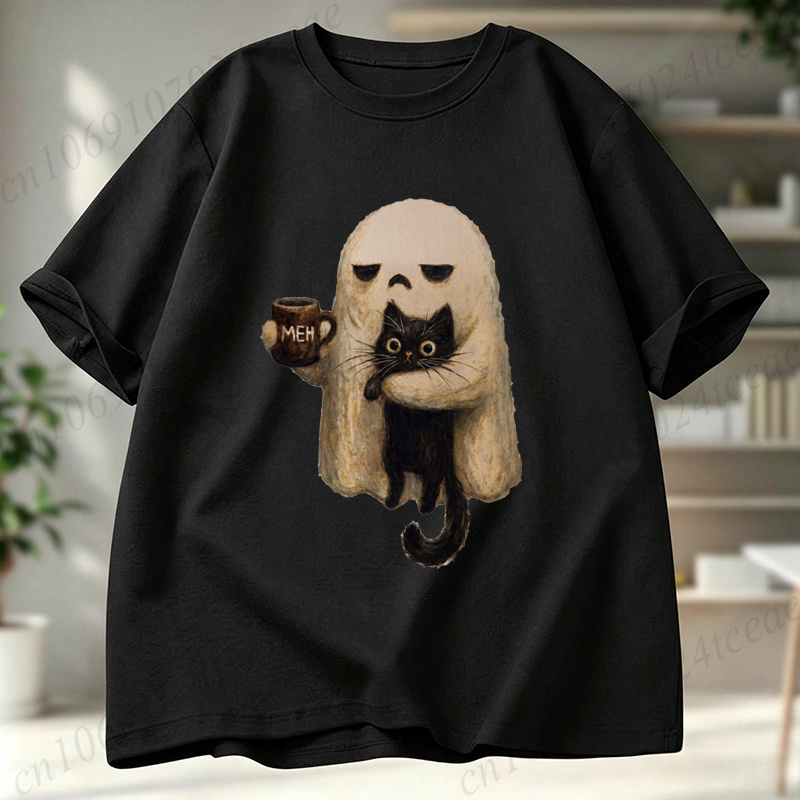 Ghost-Cat Shirt Spooky Black C - Men Accessories Aesthetic ulasan dan harga