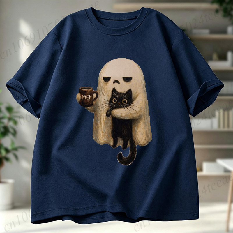 Ghost-Cat Shirt Spooky Black C - Men Accessories Aesthetic ulasan dan harga