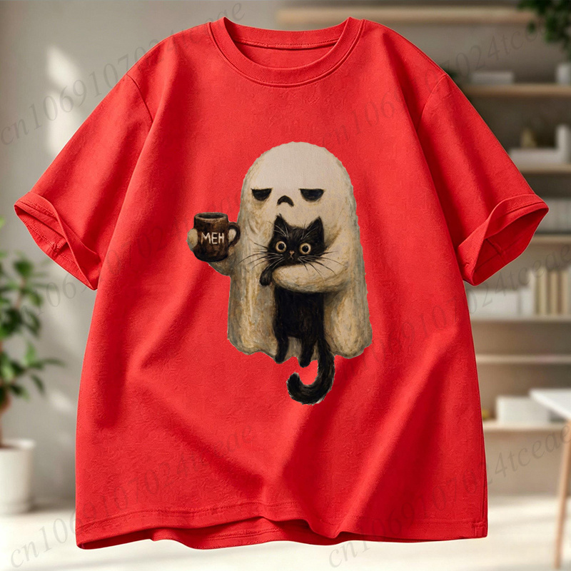 Ghost-Cat Shirt Spooky Black C - Men Accessories Aesthetic ulasan dan harga